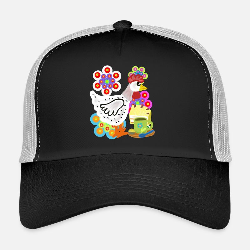 Gâteau de poule, pause café Poulet café Casquette trucker 