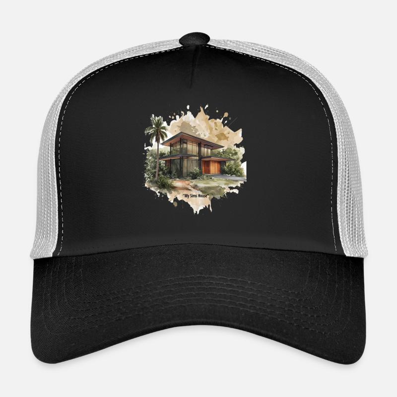 Villa moderniste de style Sims aquarelle Casquette trucker 
