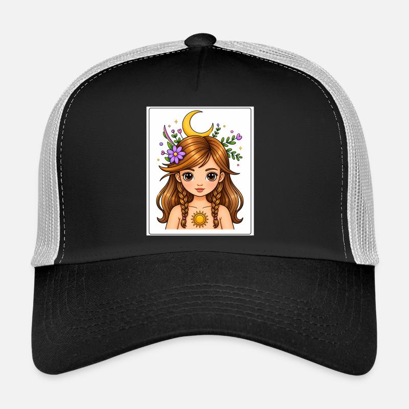 Fille lunaire aux fleurs et au soleil Casquette trucker 