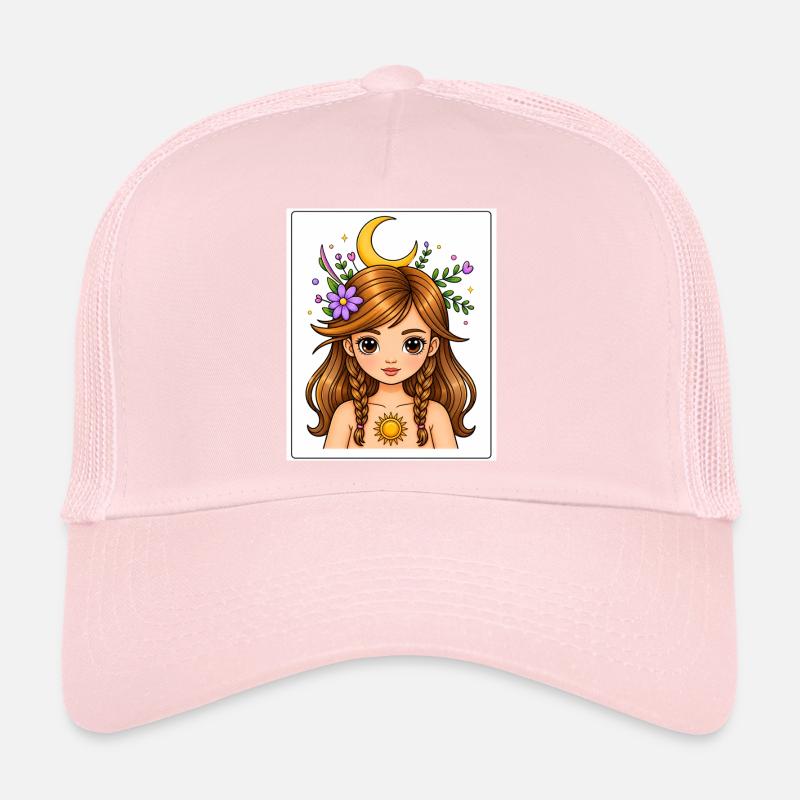 Mondmädchen mit Blumen und Sonne Trucker Cap