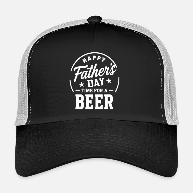 HAPPY FATHERS DAY TIME FOR A BEER Papa Emblem Trucker Cap