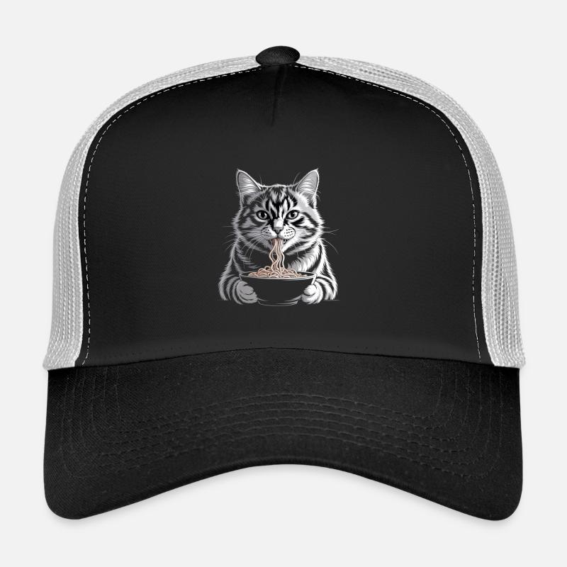 Le chat mange des ramen Casquette trucker 