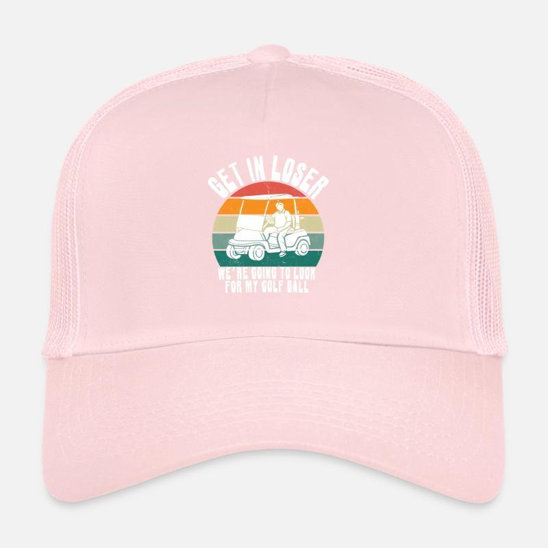 Coucher de soleil rétro sur voiturette de golf Casquette trucker 