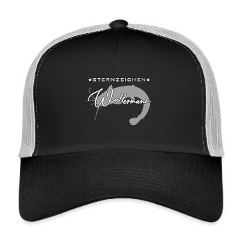 Welsmotiv und lustiger Spruch für Wallerfischer - Trucker Cap - Schwarz/Steingrau - Vorne