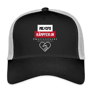 ME/CFS KÄMPFER:IN 💪- rot ❤️ - Trucker Cap - Schwarz/Steingrau - Vorne