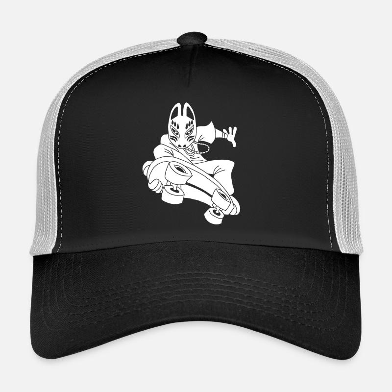 Strange white fox on skateboarding Trucker Cap