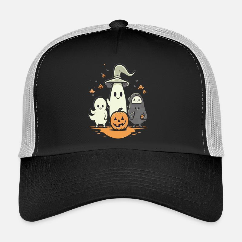 Cuddly Halloween Ghosts with Pumpkin - Trucker Cap - black/stone grey