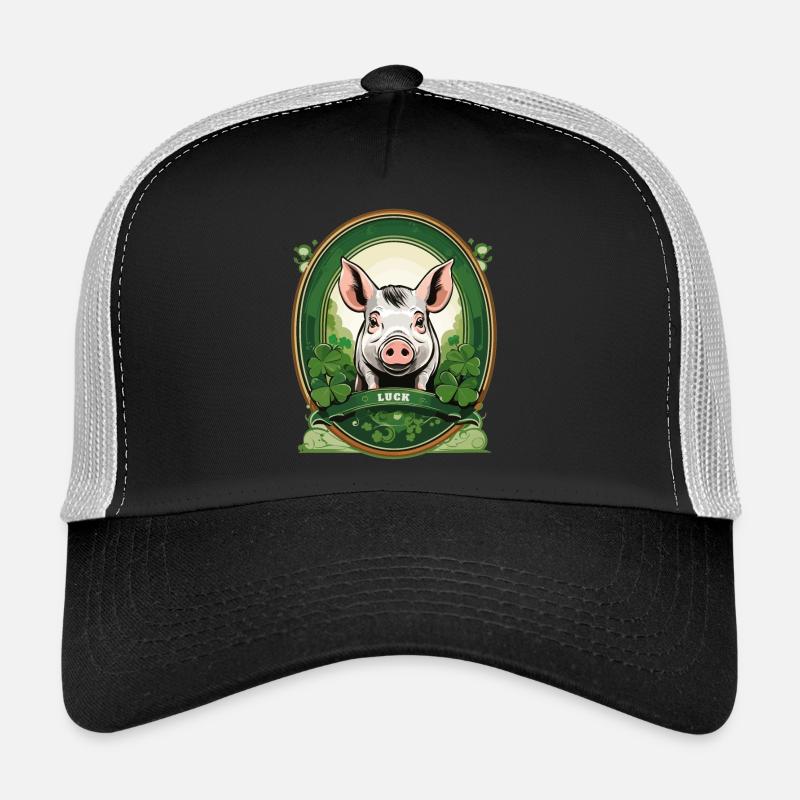 Glücksschwein mit Kleeblätter - Trucker Cap - Schwarz/Steingrau