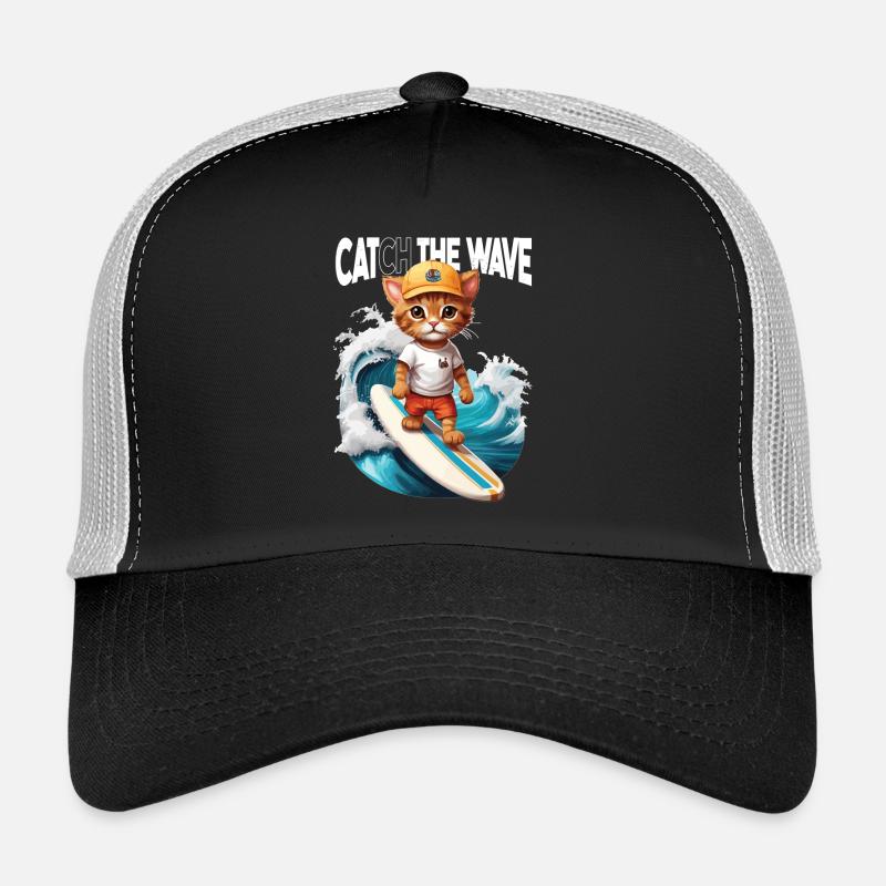Chat Surfeur Attrape la Vague Casquette trucker 