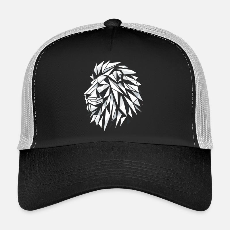 Geometric Triangle Circle Black and White Lion Head Trucker Cap
