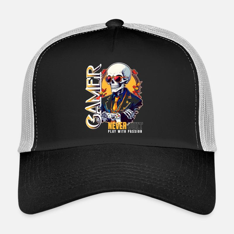Retro Gamer Skeleton with Controller Console Games Trucker Cap