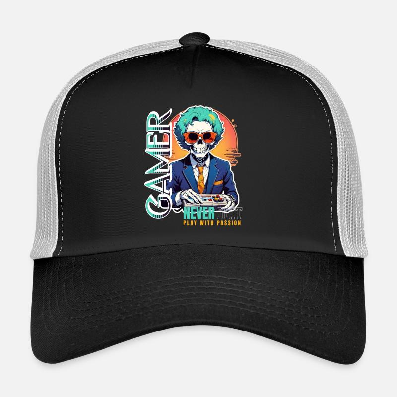 Retro Gamer Skelett mit Controller Konsolenspiele Trucker Cap