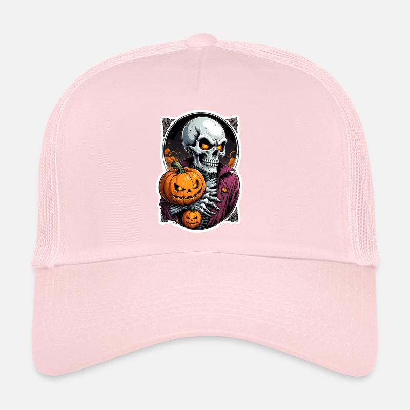 Halloween Skeleton Skull Horror with Pumpkin Trucker Cap