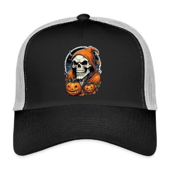 Halloween Skeleton Skull Horror with Pumpkin - Trucker Cap - black/stone grey - Front
