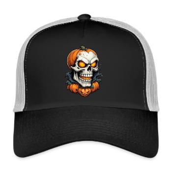 Halloween Skeleton Skull Horror with Pumpkin - Trucker Cap - black/stone grey - Front