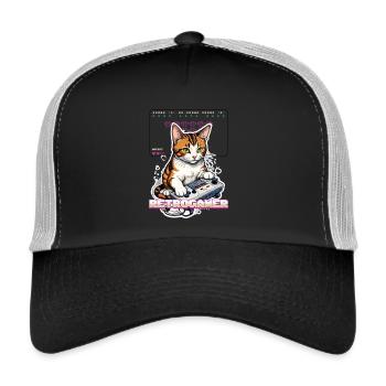 Retro Gaming Cat: Retrogamer with Controller - Trucker Cap - black/stone grey - Front