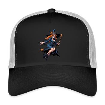 Halloween Witch With Pumpkin Illustration - Trucker Cap - black/stone grey - Front