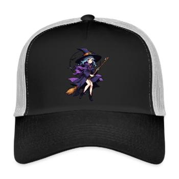 Cute witch with broom and bats - Trucker Cap - black/stone grey - Front