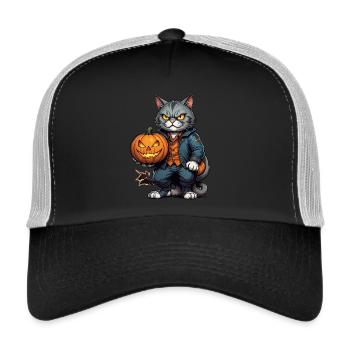 Halloween Cat with Pumpkin - Trucker Cap - black/stone grey - Front
