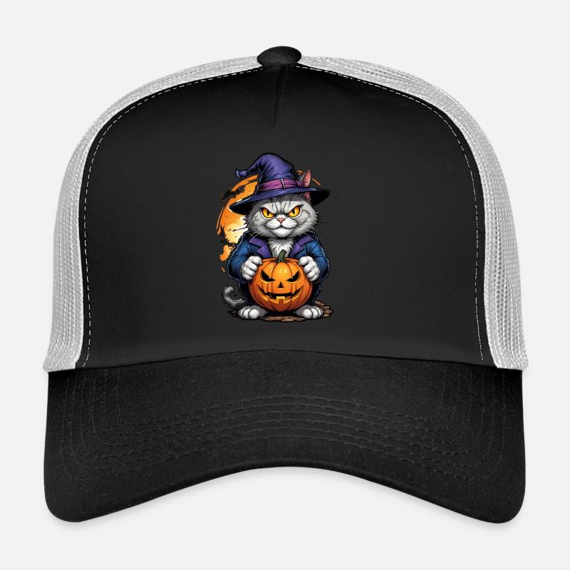 Halloween Cat with Pumpkin Trucker Cap