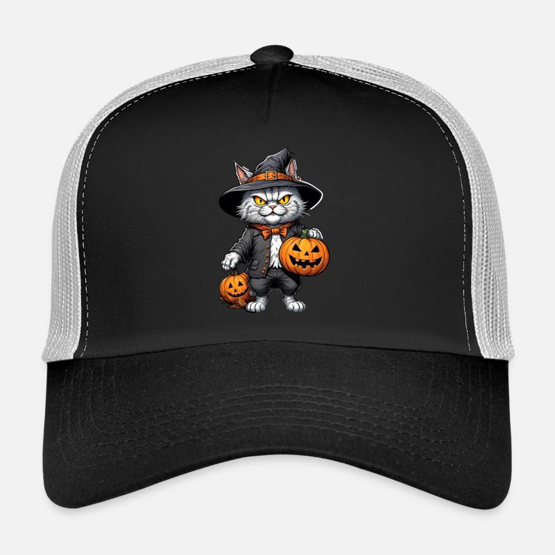 Halloween Cat with Pumpkin Trucker Cap