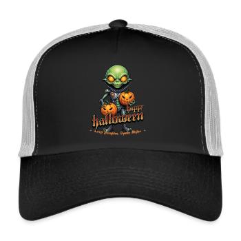 Alien avec des têtes de citrouille Halloween - Casquette trucker  - noir/gris pierre - Devant