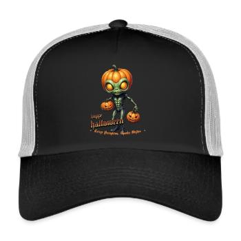 Alien avec des têtes de citrouille Halloween - Casquette trucker  - noir/gris pierre - Devant