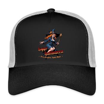 Halloween Witch With Pumpkin Illustration - Trucker Cap - black/stone grey - Front