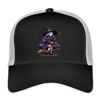 Cute witch with broom and bats - Trucker Cap - black/stone grey - Front