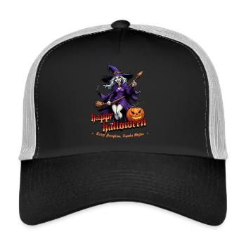 Halloween Witch With Pumpkin Illustration - Trucker Cap - black/stone grey - Front