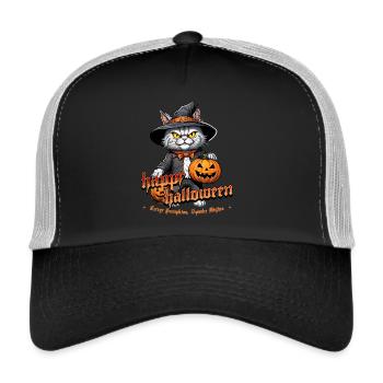 Halloween Cat with Pumpkin - Trucker Cap - black/stone grey - Front