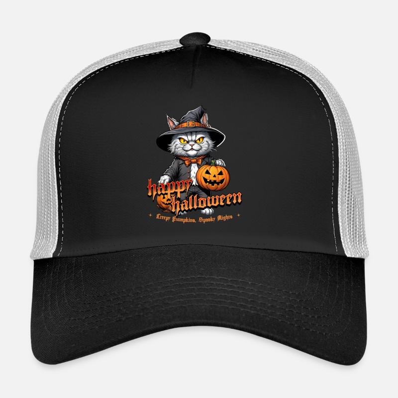 Halloween Cat with Pumpkin Trucker Cap