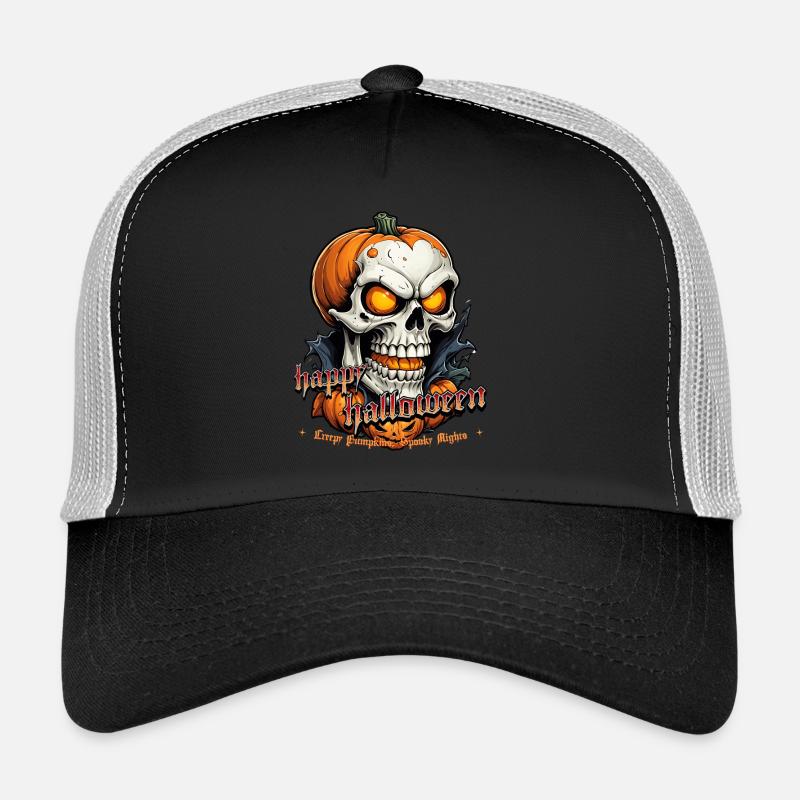 Halloween Skull Pumpkin Skull Creepy Trucker Cap