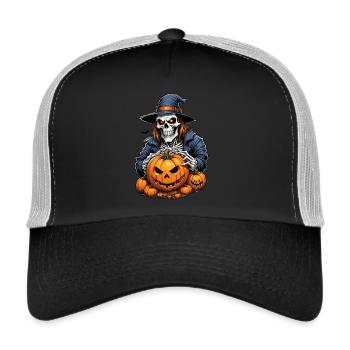 Crâne d’Halloween avec citrouilles et capuchon - Casquette trucker  - noir/gris pierre - Devant