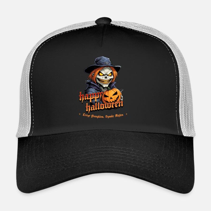 Spooky Pumpkin Halloween Witch with Glowing Ends Trucker Cap