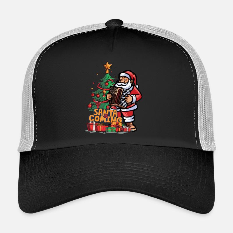 Le Père Noël joue de l’accordéon devant le sapin de Noël - Casquette trucker  - noir/gris pierre