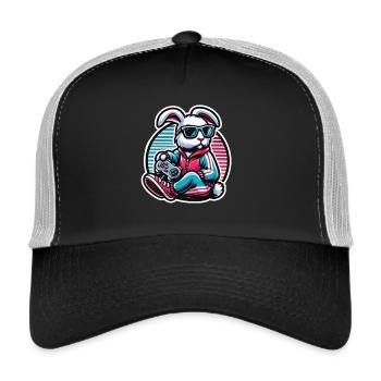 Casual gamer bunny with controller - Trucker Cap - black/stone grey - Front