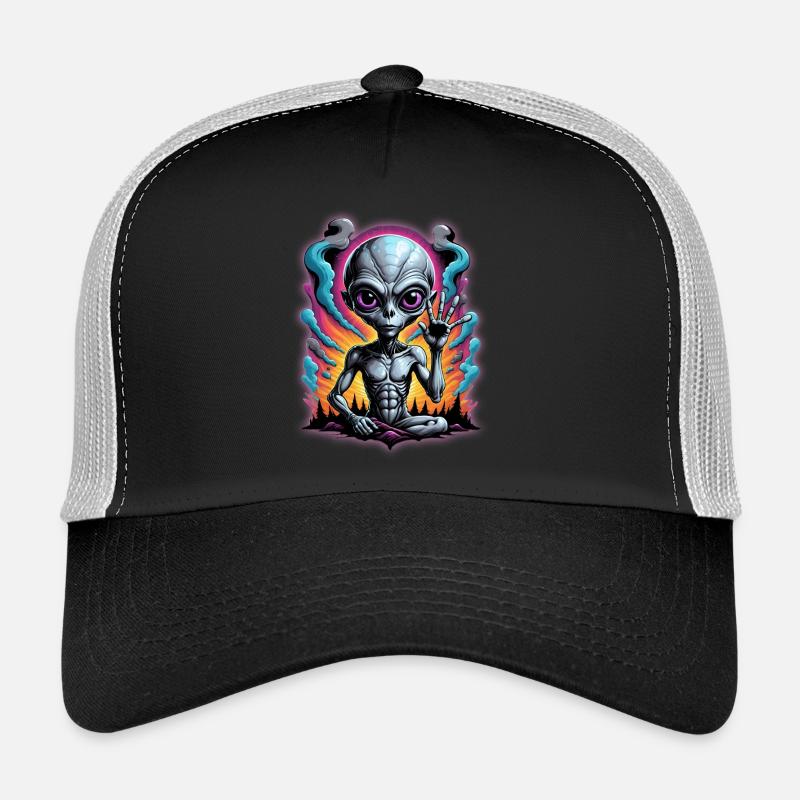 Cosmic Alien Meditation Artwork - Trucker Cap - black/stone grey