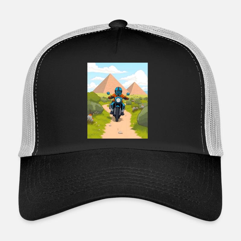 Cartoon Motorrad in der Wüste - Trucker Cap - Schwarz/Steingrau