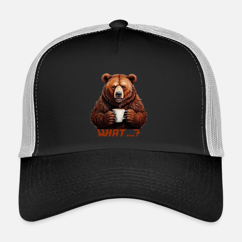 Bär mit Kaffee – What …? | Lustiges Design - Trucker Cap - Schwarz/Steingrau