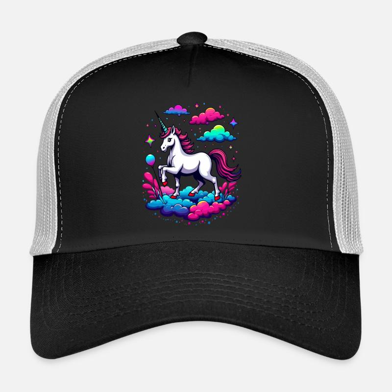 Fantasy Unicorn Walking on Clouds – Magic Sky Art Trucker Cap