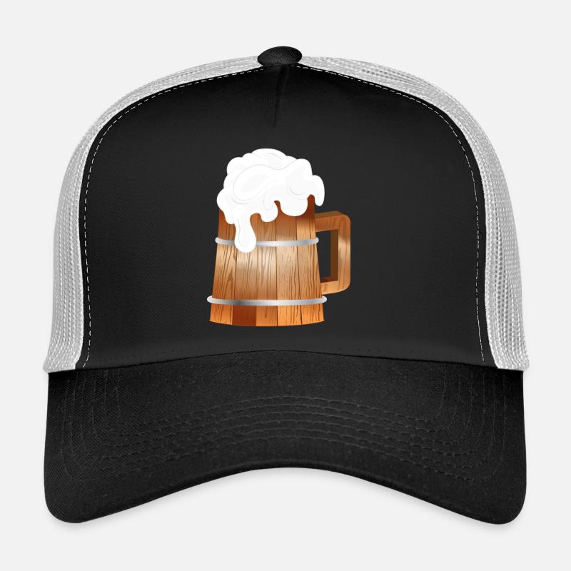Rustic beer mug in wood look with foam Trucker Cap