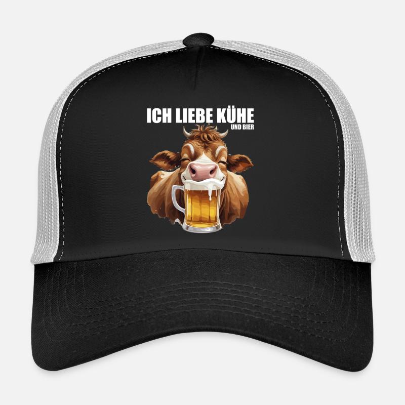 trinkende Kuh mit Bier Ich liebe Kühe und Bier  Trucker Cap