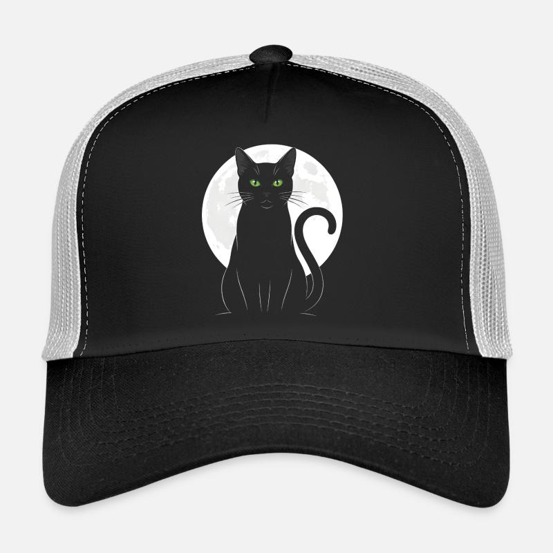 Schwarze Katze unterm Vollmond - Trucker Cap - Schwarz/Steingrau