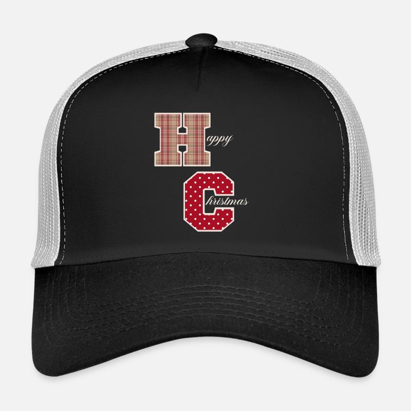 "Happy Christmas" Buchstaben mit Weihnachtsmuster - Trucker Cap - Schwarz/Steingrau