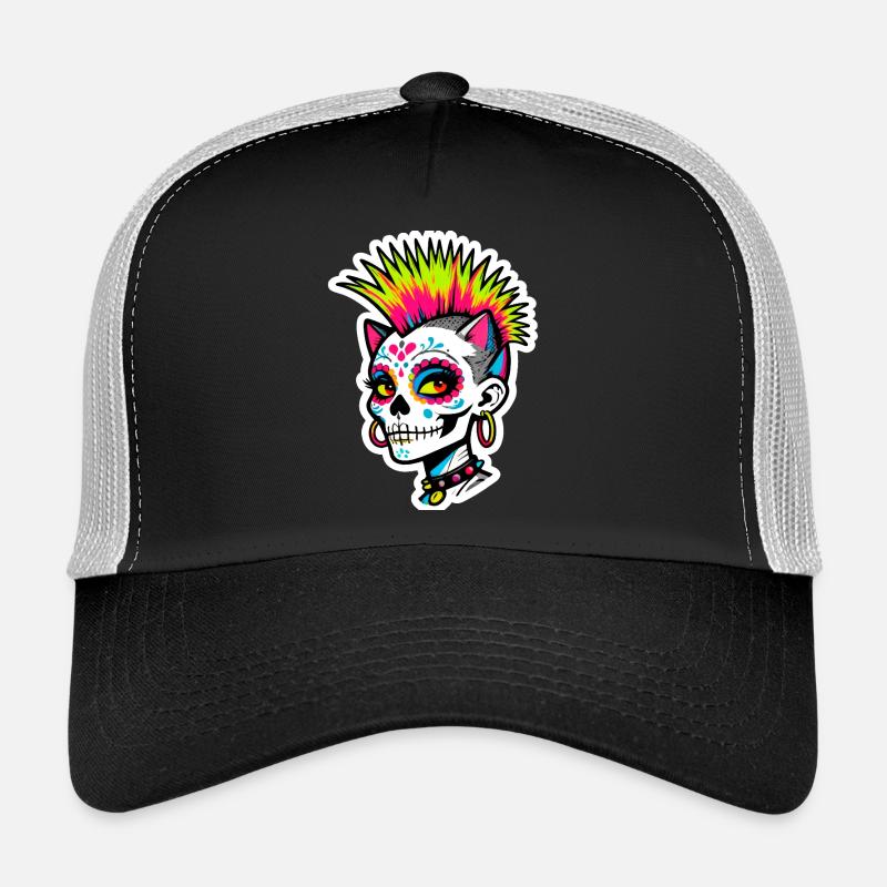 Punk Neon Totenschädel - Trucker Cap - Schwarz/Steingrau