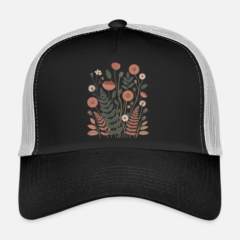 Boho Blommor – Blommande Harmoni - Truckerkeps - svart/stengrå