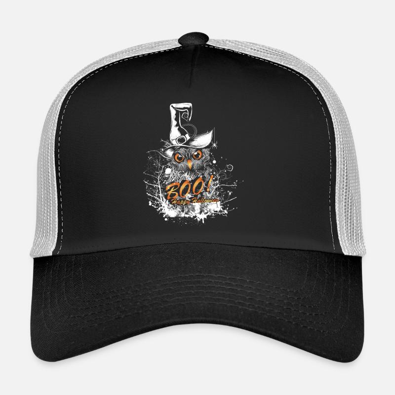 Halloween Eule mit Hexenhut und BOO Schriftzug Trucker Cap