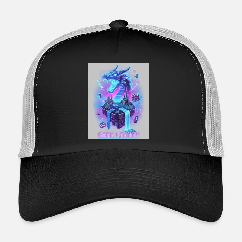Neon Dragon auf Retro Konsole - Trucker Cap - Schwarz/Steingrau