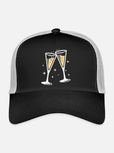 Sektglas Prosecco Sekt Alkohol Prost - Trucker Cap - black/stone grey - Front